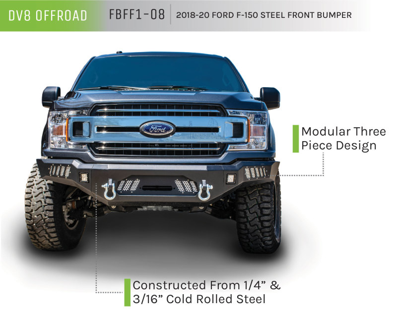 Ford F-150 Front Bumper - DV8 Offroad - Modular Design with Light Holes - Black - `18-`27